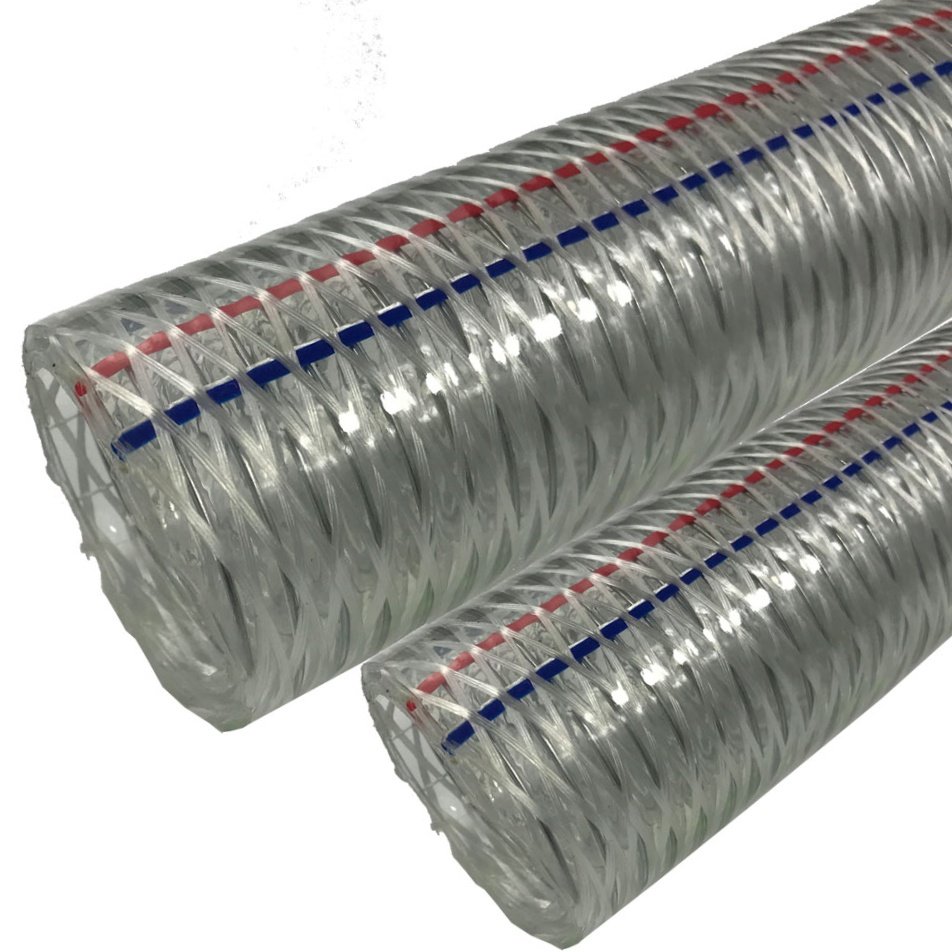 Heavy-duty clear PVC hose - synthetic fiber + steel wire double reinforcement
