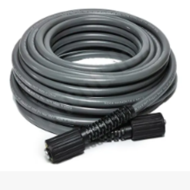 Gray PVC pressure washer hose with fittings - high-pressure, durable tubing for power washing systems