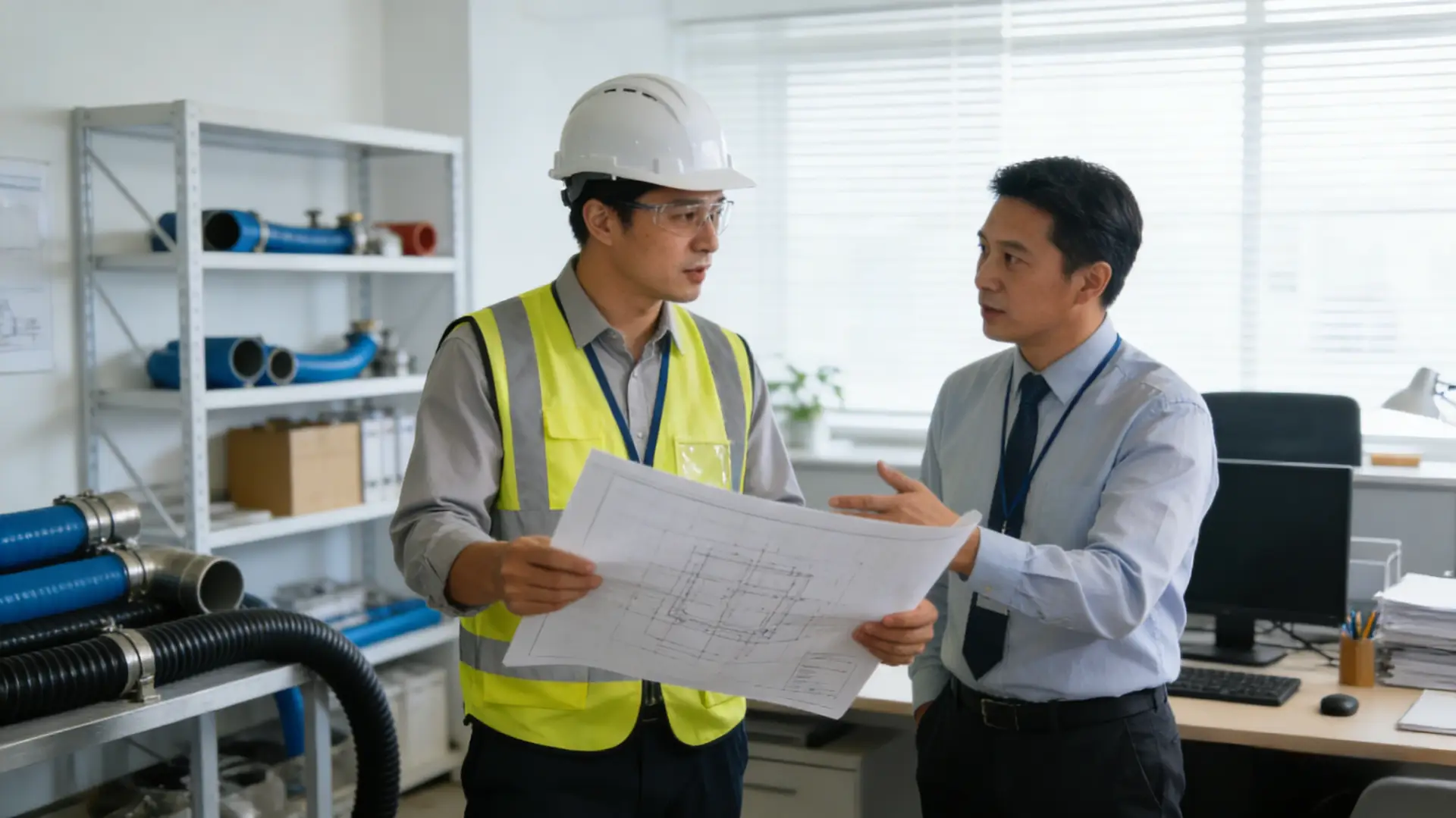 ZJHOSE engineer discussing custom hose solution with client